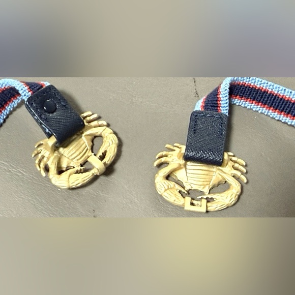 Tory burch Crab Clasp Striped Webbing Skinny Elastic Belt Blue Red - Picture 10 of 16